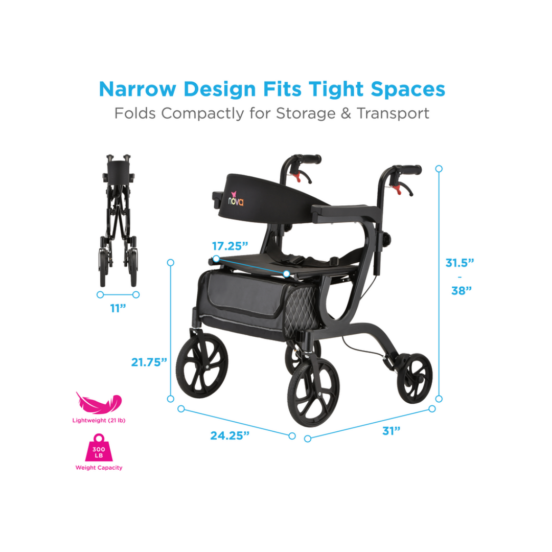 Nova Medical Gemini Hybrid 2-In-1 Walker Rollator & Transport Chair - Senior.com Hybrid Transport Chair/Rollators