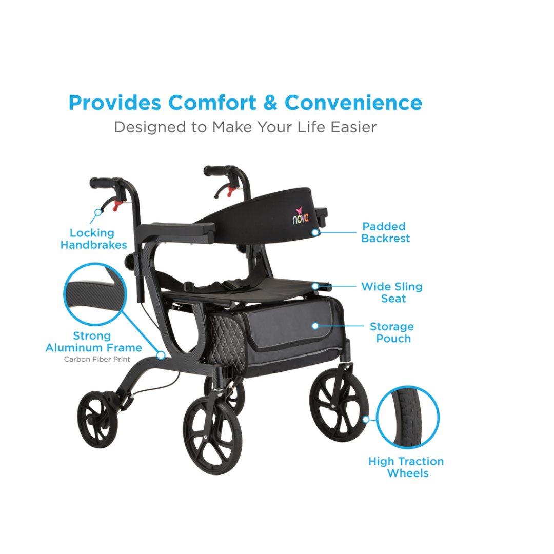 Nova Medical Gemini Hybrid 2-In-1 Walker Rollator & Transport Chair - Senior.com Hybrid Transport Chair/Rollators