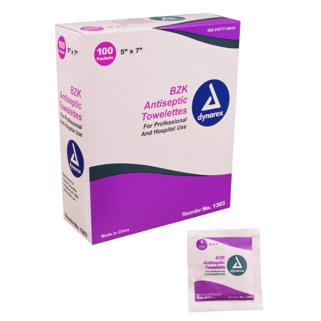 Dynarex Antiseptic Wipe Benzalkonium BZK First Aid Wipes - 5" x 7" - Senior.com Antiseptic Wipes