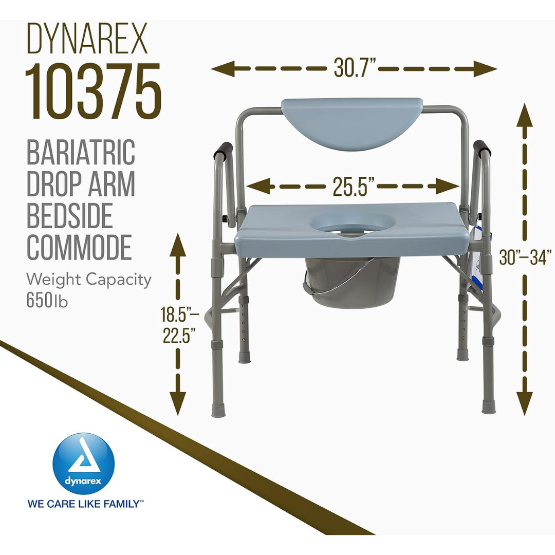 Dynarex Extra Wide Bariatric Drop Arm Bedside Commode - 650 lb Capacity - Senior.com Commodes