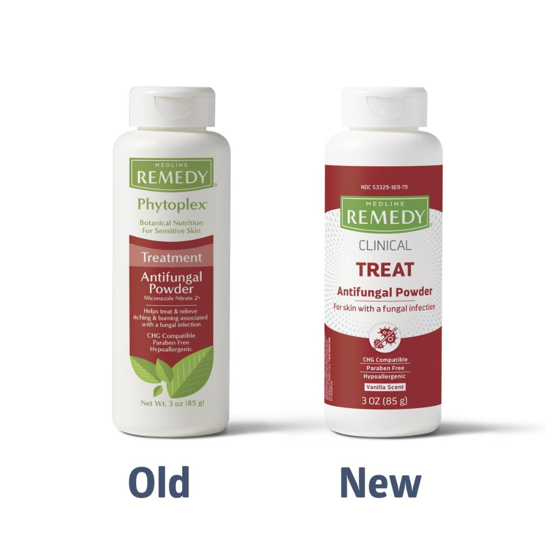 Medline Remedy Clinical Antifungal Powder - 3 oz Bottles old vs new