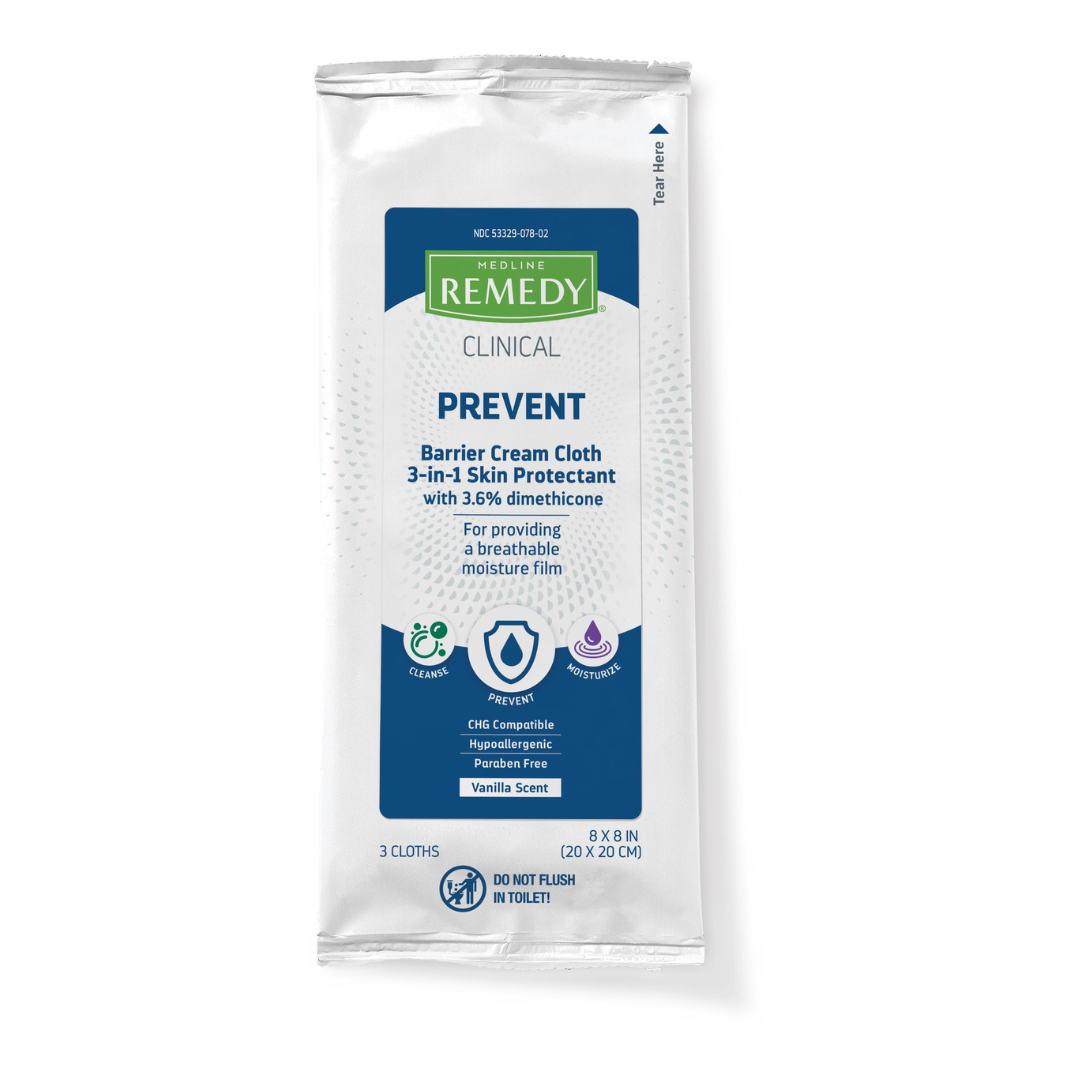 Medline Remedy Clinical 3-In-1 Skin Protectant Barrier Cream Cloths - Travel Packs