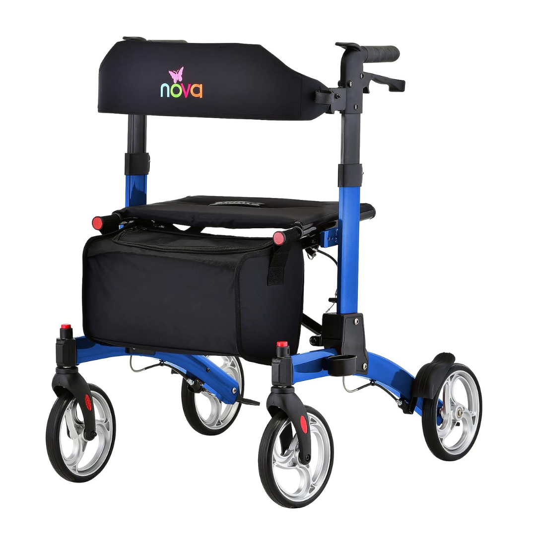 Nova Medical 4329 Monarch Adventure Foldable Rollator Walker with Large All Terrain 8” Wheels & Ultra Compact - Senior.com Rollators
