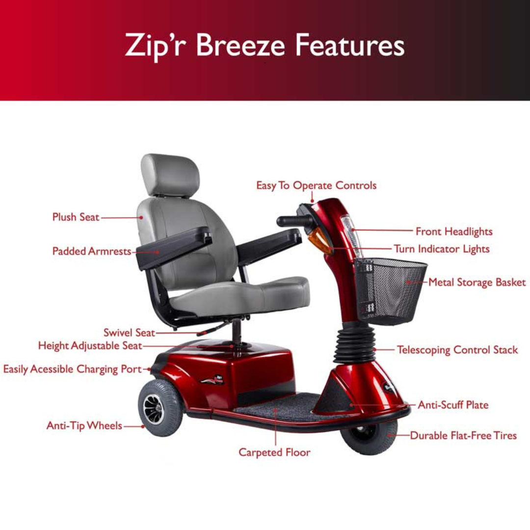 Zip'r Breeze 3-Wheel Heavy Duty Mobility Scooter - Senior.com Scooters