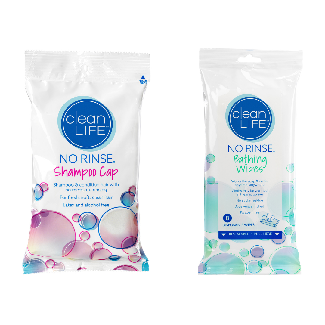 Clean Life No Rinse Bathing Wipes and Shampoo Cap - Provides A Complete Bath Anywhere - Senior.com Bathing Wipes