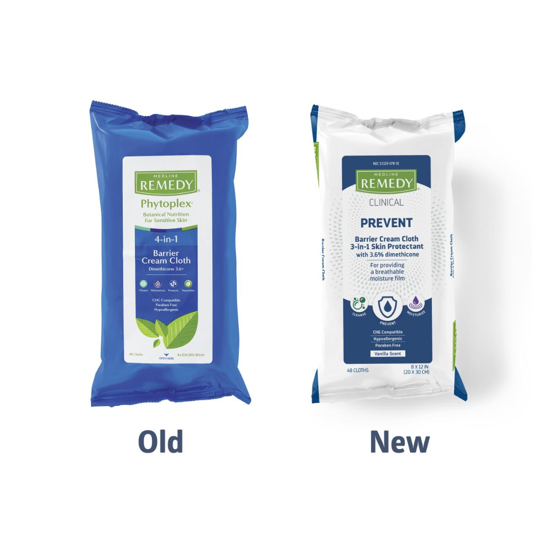 Medline Remedy Clinical 3-In-1 Skin Protectant Barrier Cream Cloths - XL Packs Old Vs New