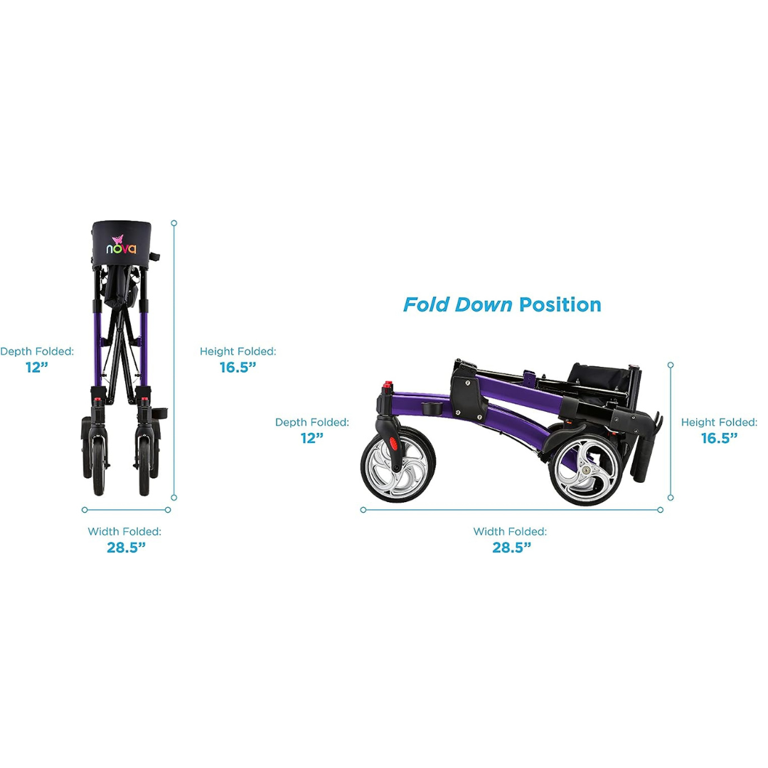 Nova Medical 4329 Monarch Adventure Foldable Rollator Walker with Large All Terrain 8” Wheels & Ultra Compact - Senior.com Rollators