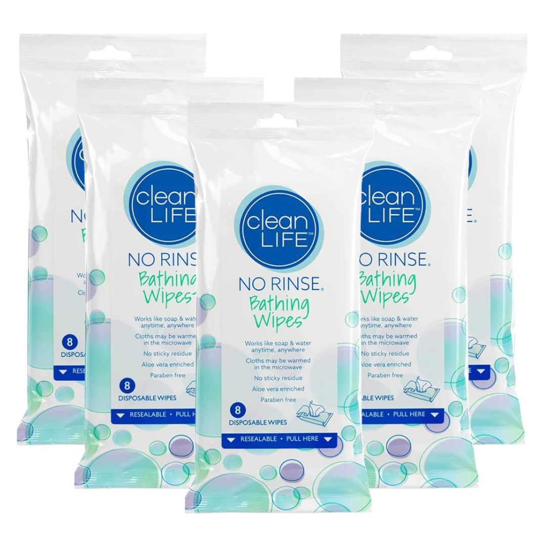 Clean Life No Rinse Bathing Wipes – 8 Wipes Per Pack - Senior.com Bathing Wipes