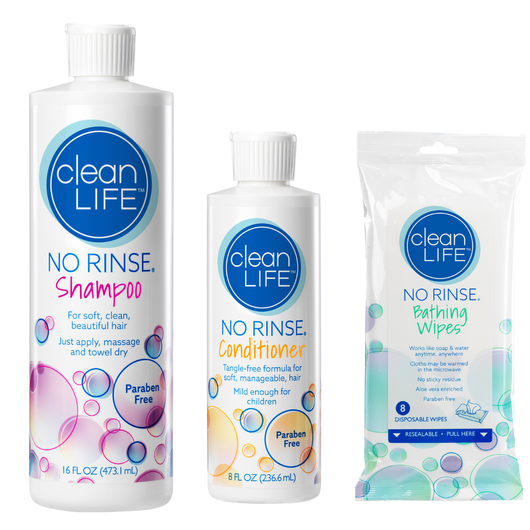 CleanLife No Rinse Body Wipes, Shampoo and Conditioner Set – Perfect For Care Givers - Senior.com Bathing Wipes