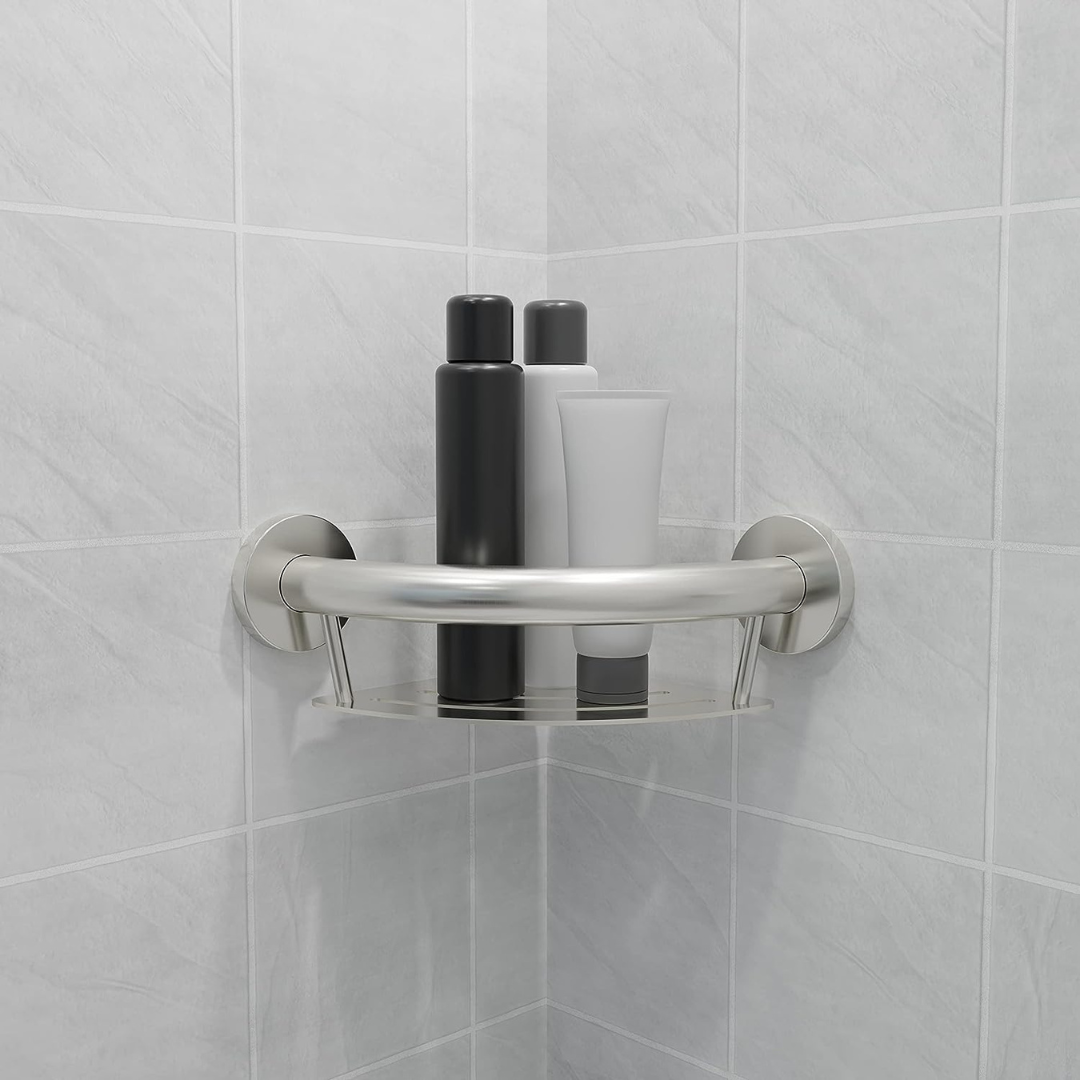 HealthCraft Plus Series Bathroom Grab Bar & Corner Shelf - Senior.com Grab Bars & Safety Rails