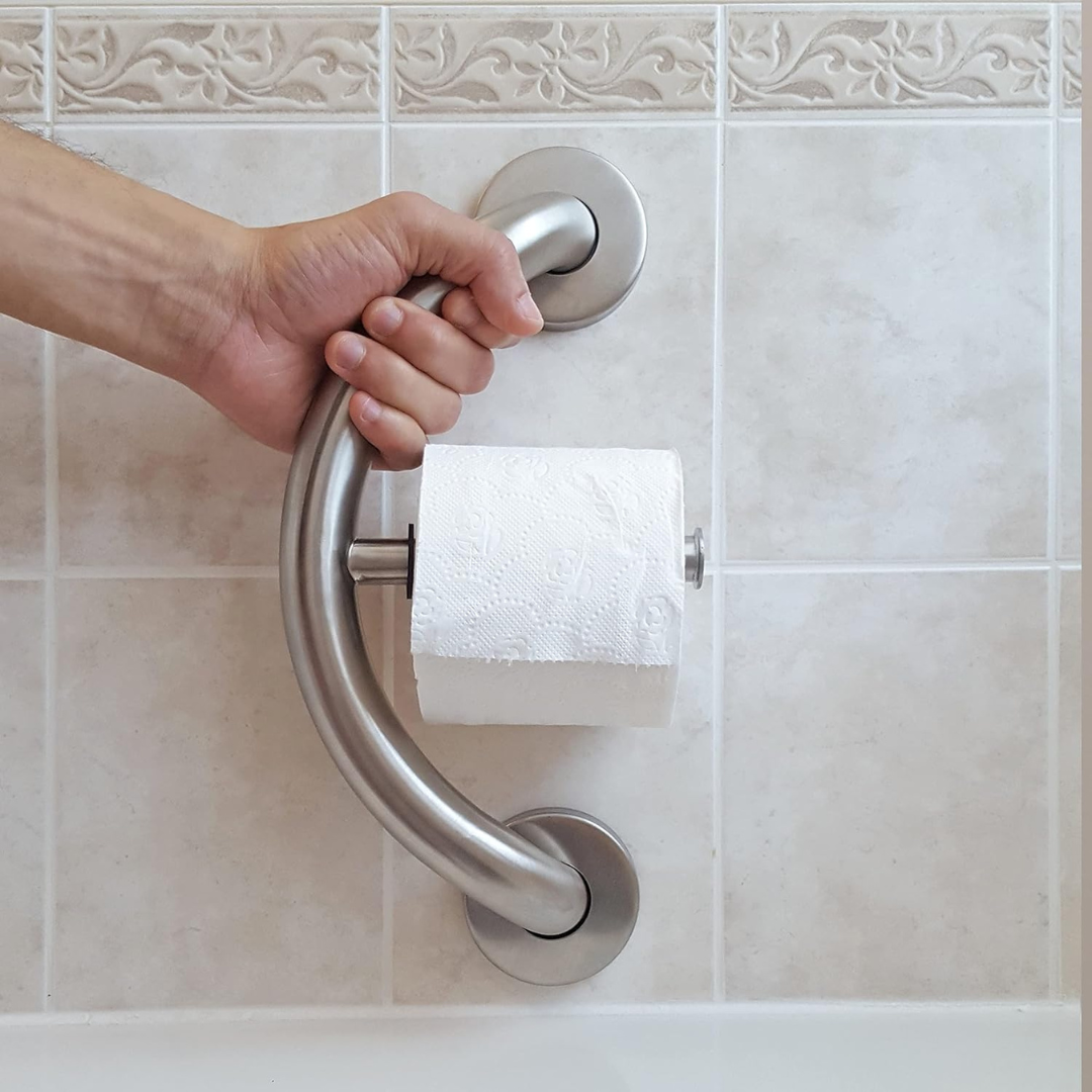 Grabcessories NEW 3-in-1 Arched Grab Bar/Towel Bar/Toilet Paper Holder –