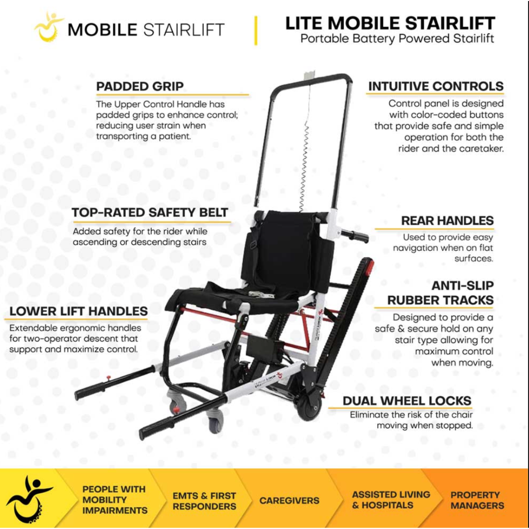 Genesis Mobile Stairlift - Battery Powered Portable Stair Wheelchair - Motorized Chair Lift, Yellow