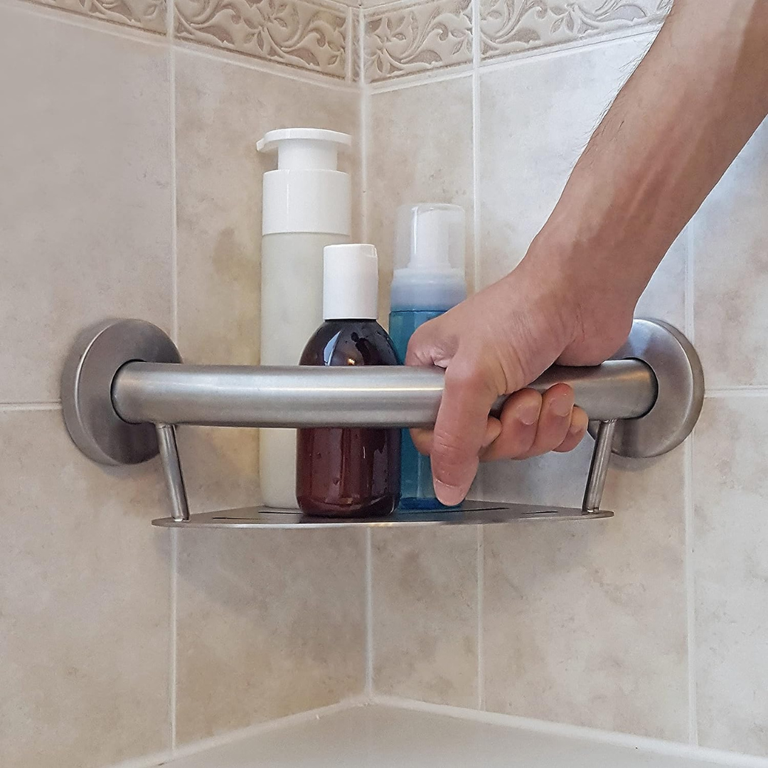 HealthCraft Plus Series Bathroom Grab Bar & Corner Shelf - Senior.com Grab Bars & Safety Rails
