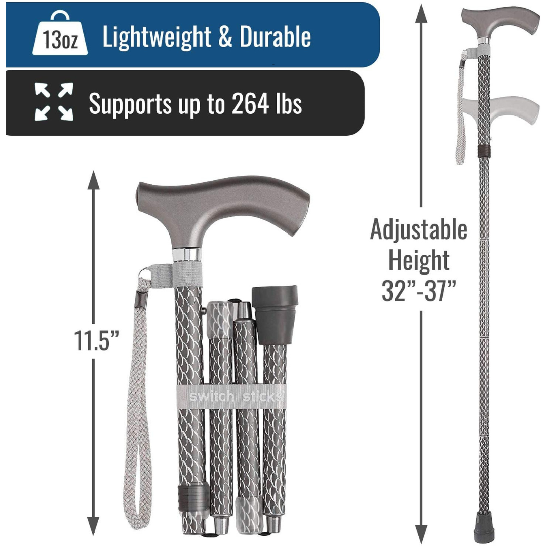 Switch Sticks Engraved Adjustable Folding Walking Canes with Carry Bag - Senior.com Canes