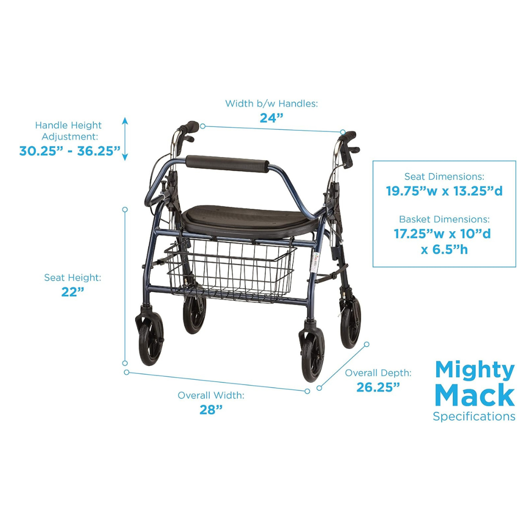 Nova Medical Mighty Mack Heavy Duty Bariatric Rollators - 500 lb Weight Capacity - Senior.com Rollators