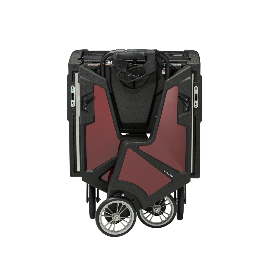 Motivo Tour Rolling Upright Walker - Folding 4-Wheel Rollator with Tray, Cup Holders, Seat & Storage - Senior.com Rollators