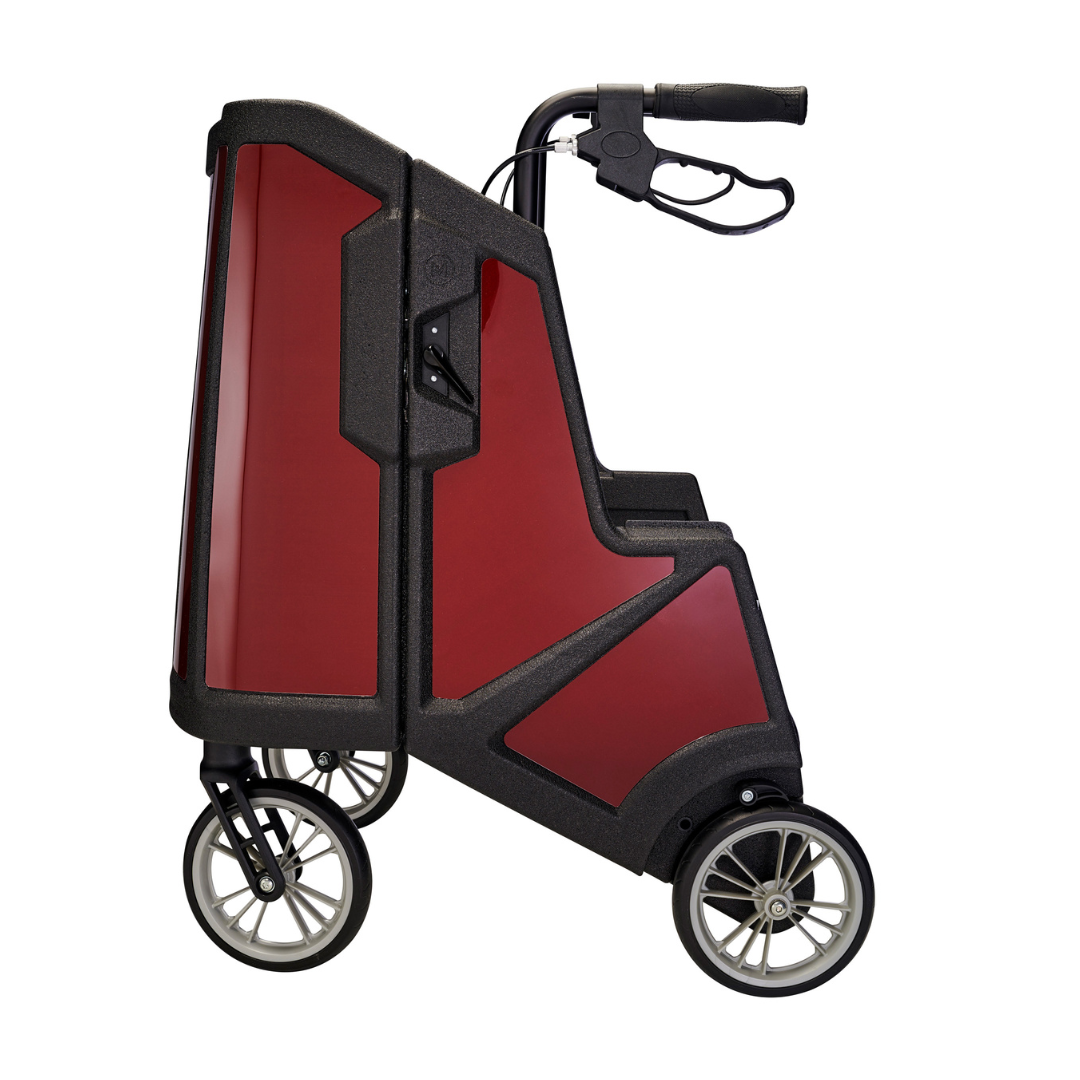 Motivo Tour Rolling Upright Walker - Folding 4-Wheel Rollator with Tray, Cup Holders, Seat & Storage - Senior.com Rollators