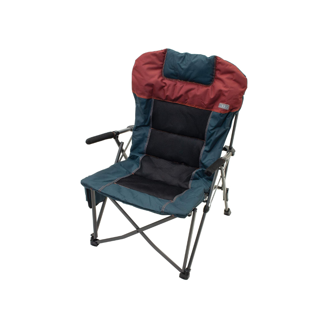 RIO Camp & Go Deluxe Hard Arm Quad Chair - Oxblood/Navy - Senior.com Outdoor Chairs