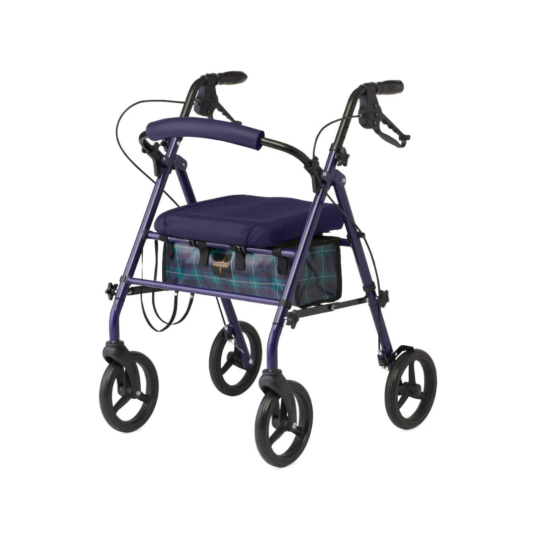 Medline Folding Steel Rollator with Microban Protection & 8" Wheels Navy