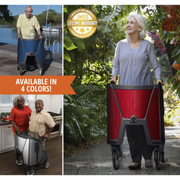 Motivo Tour Rolling Upright Walker - Folding 4-Wheel Rollator with Tray, Cup Holders, Seat & Storage - Senior.com Rollators