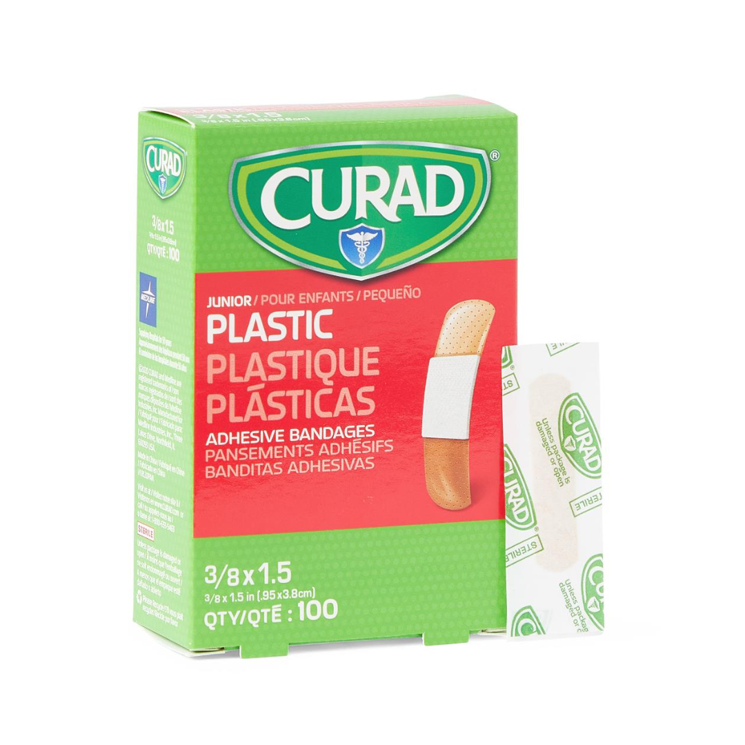 Medline CURAD Plastic Adhesive Bandages- 3/8" x 1.5" - 100 Per Box - Senior.com Bandages
