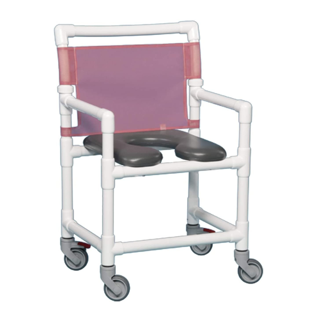 IPU Midsize Wide PVC Rolling Shower Chair with Commode Opening Gray