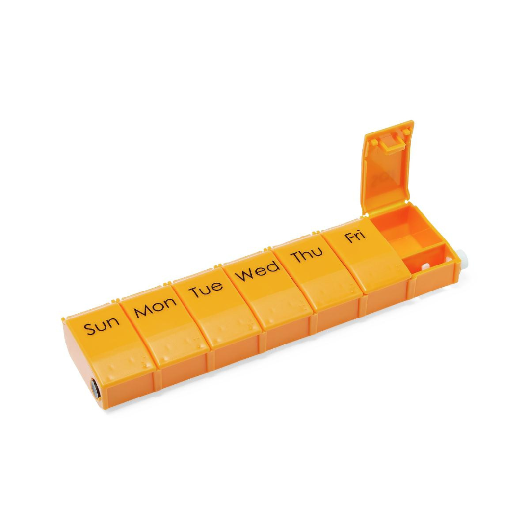 Medline 7-Day Pill Organizer with Lock and 3-Letter Day Abbreviation - Orange - Senior.com Pill Organizers & Crushers