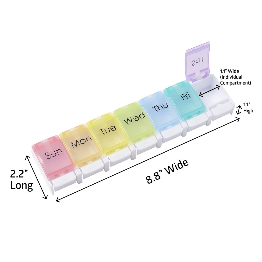 Medline XL 7-Day Pill Organizer with Easy Push Buttons - Multicolor - Senior.com Pill Organizers & Crushers