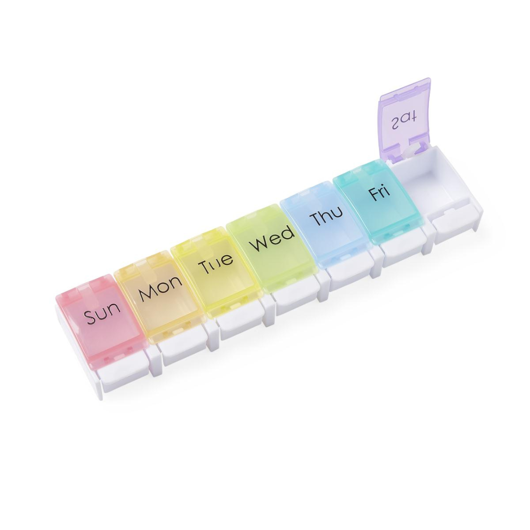 Medline XL 7-Day Pill Organizer with Easy Push Buttons - Multicolor - Senior.com Pill Organizers & Crushers