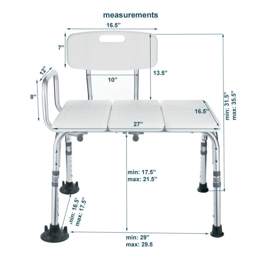 MOBB Healthcare Mobility Bathroom Transfer Bench with Back - Senior.com Bath Benches & Seats