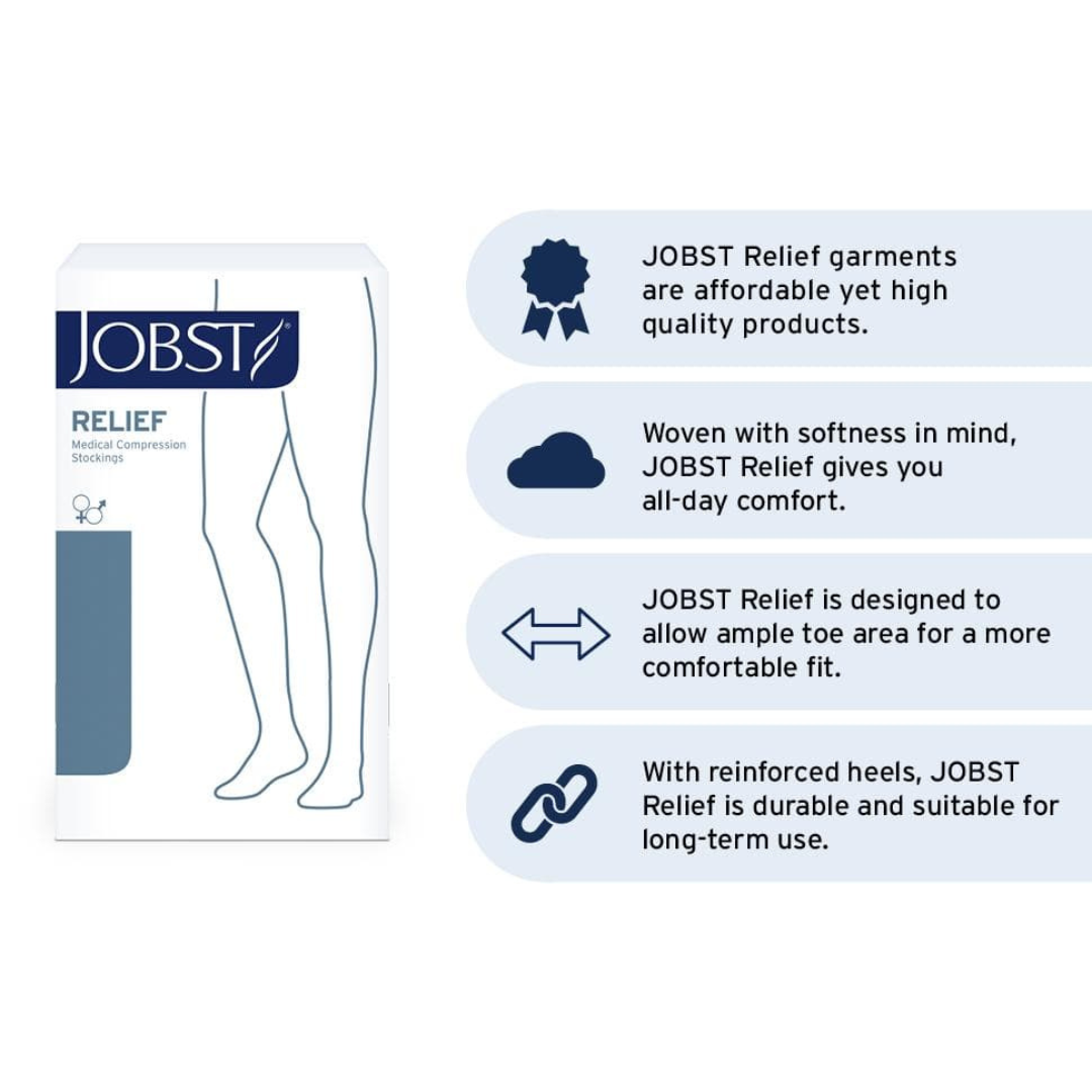 JOBST Relief 15-20mmHg Compression Stockings Thigh High Silicone Band Open  Toe, Beige, Small