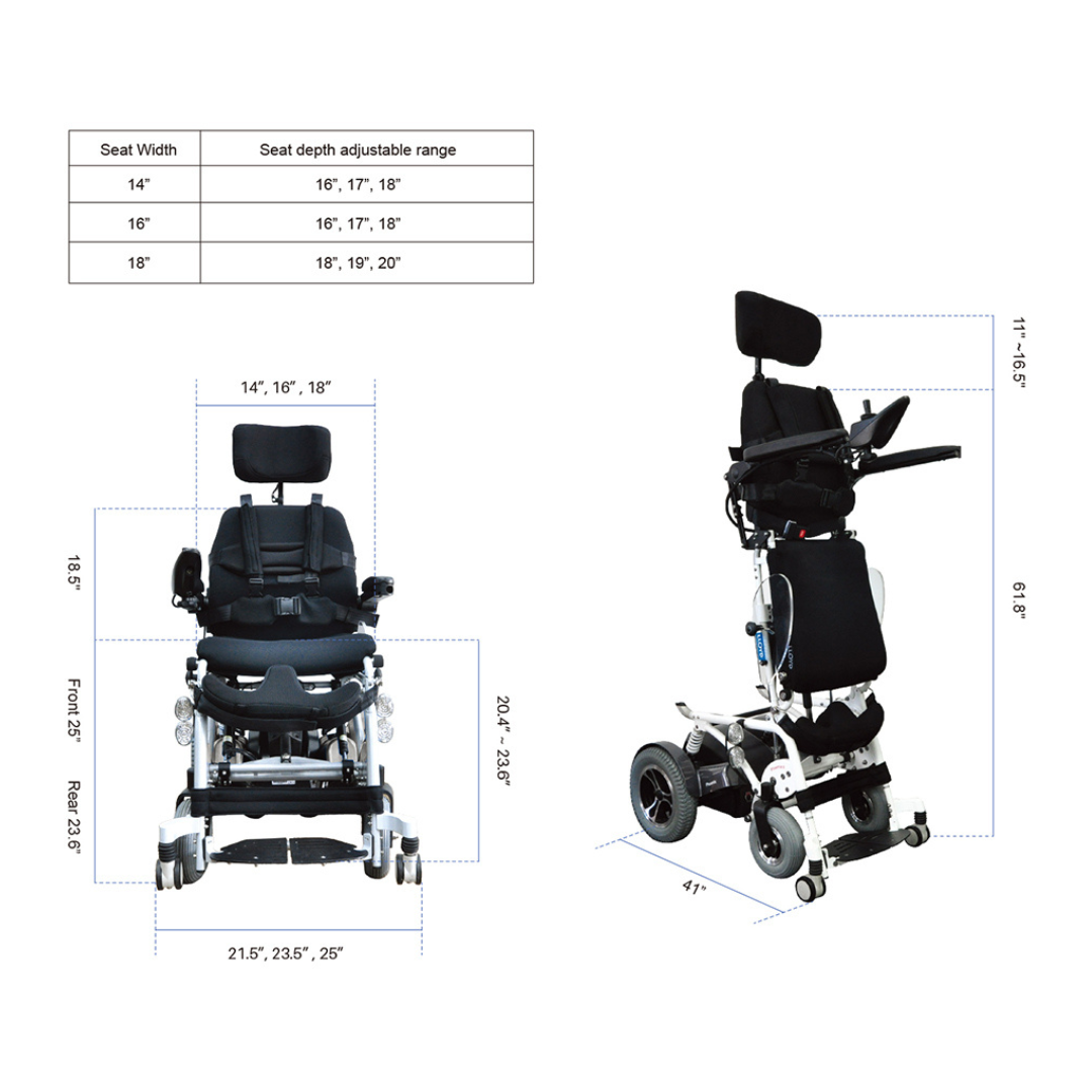 Foldawheel Phoenix II Electric Standing Power Wheelchair with Recline and 18.5 Mile Range - Senior.com Power Chairs