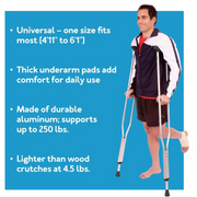 Carex Folding Travel Crutches - Aluminum Underarm Lightweight Crutches - Senior.com Crutches