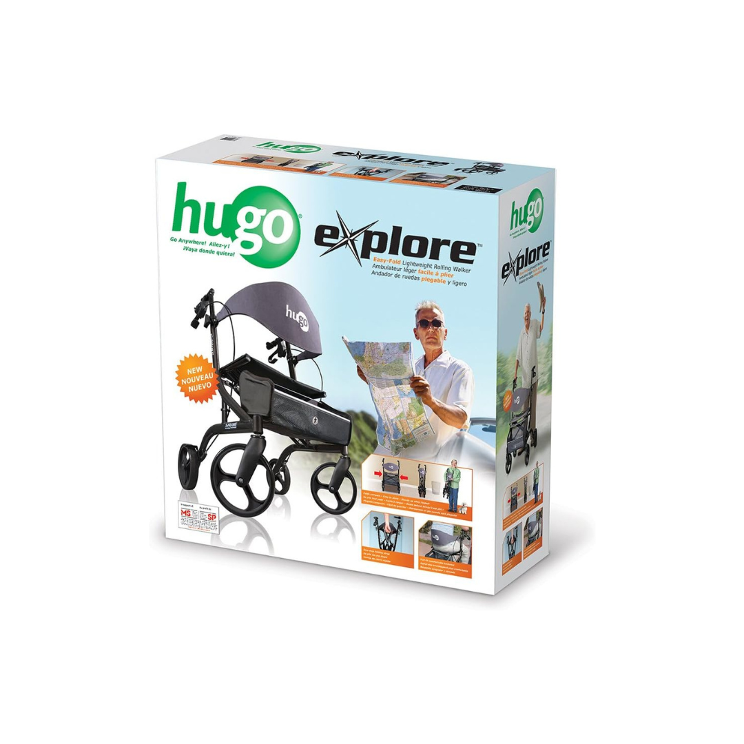Hugo eXplore Side-Fold Rolling Walker Rollator with Seat in retail box