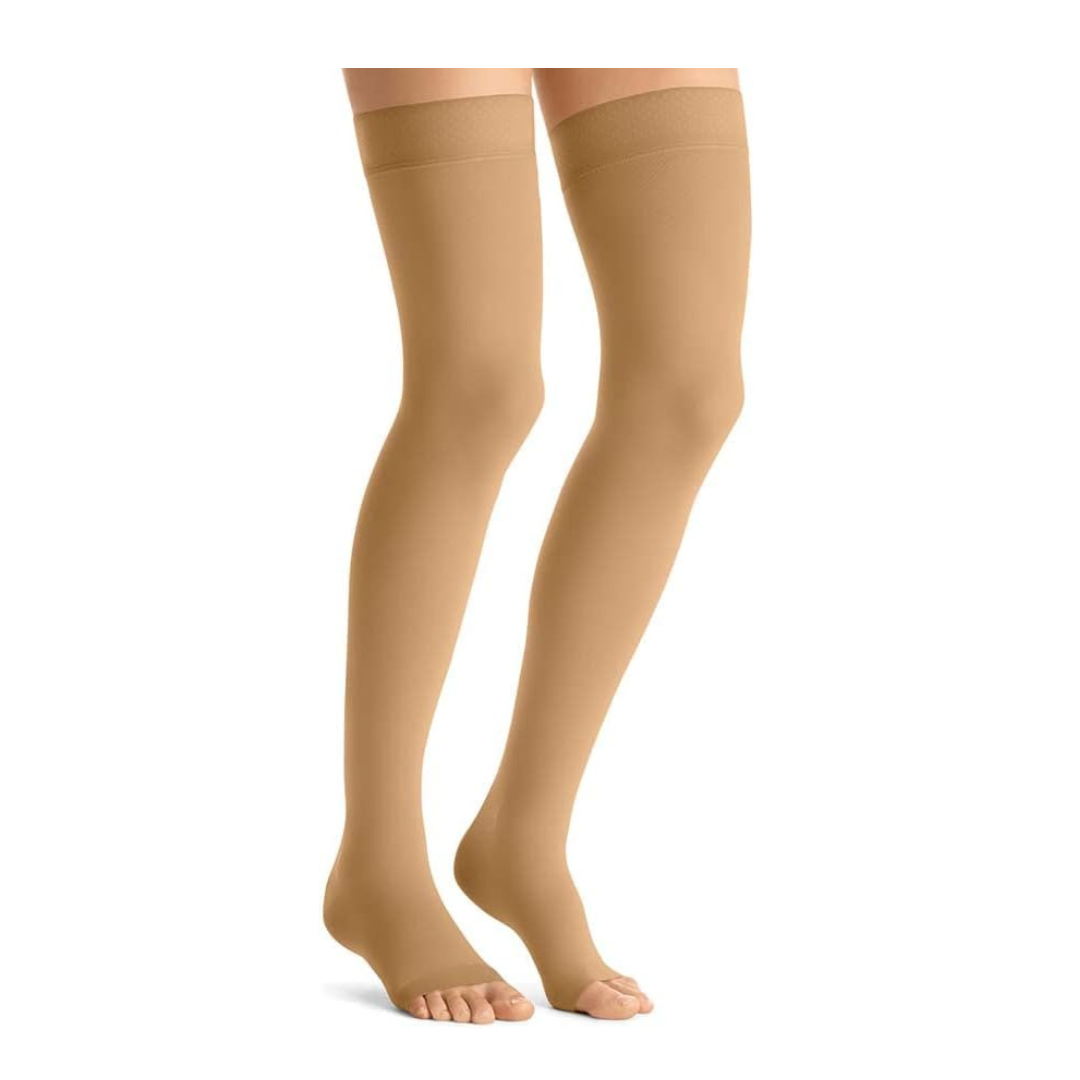 JOBST Opaque Thigh High 15-20 mmHg Compression Stockings with Dot & Open Toe - Senior.com Compression Stockings