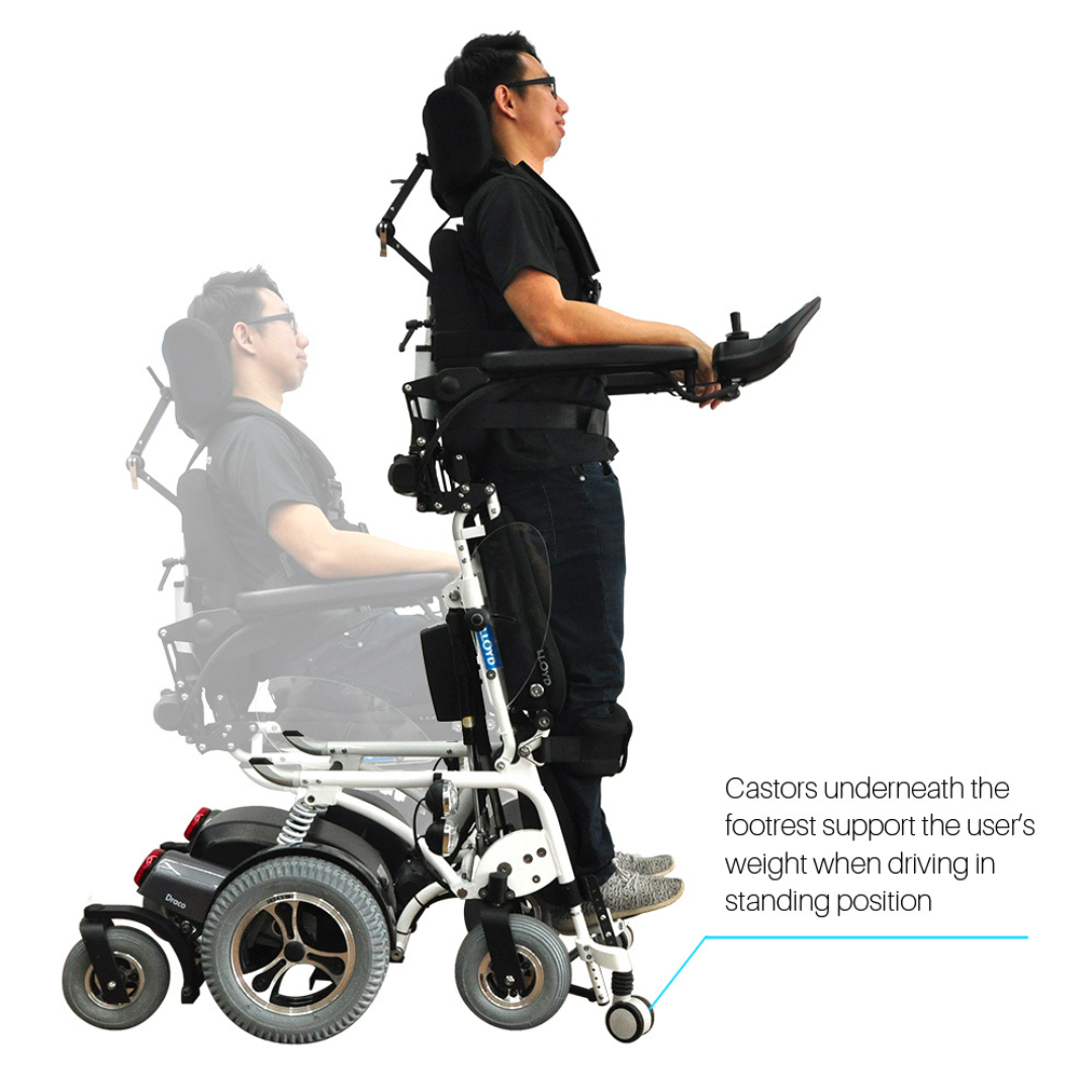 Foldawheel Draco Electric Standing Power Wheelchair with Lie Down, Stand, Sit and Recline Positions - Senior.com Power Chairs