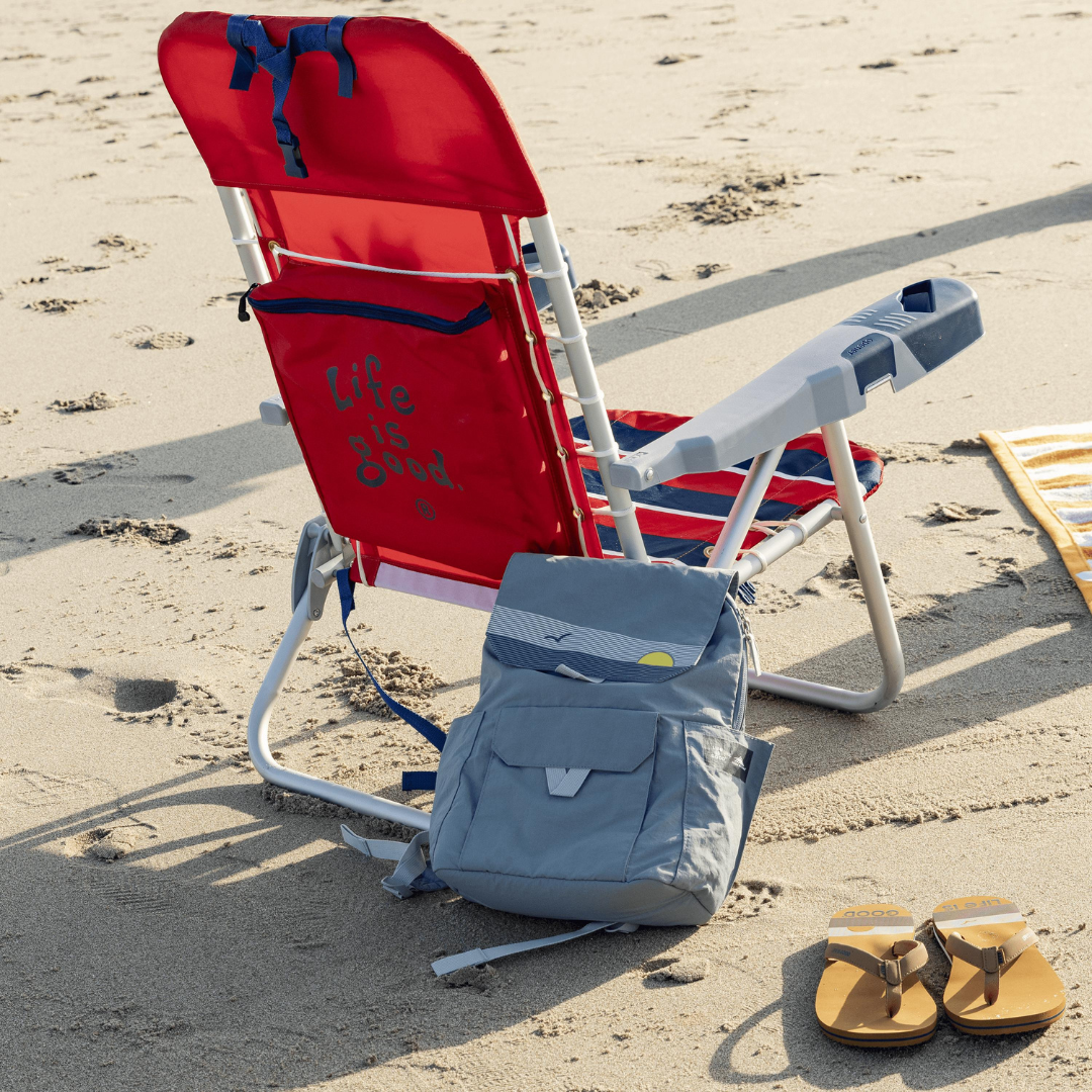 Life is Good® Lace-up Backpack Beach Chair - Reclines with Phone & Cup Holder - Senior.com Beach Chairs