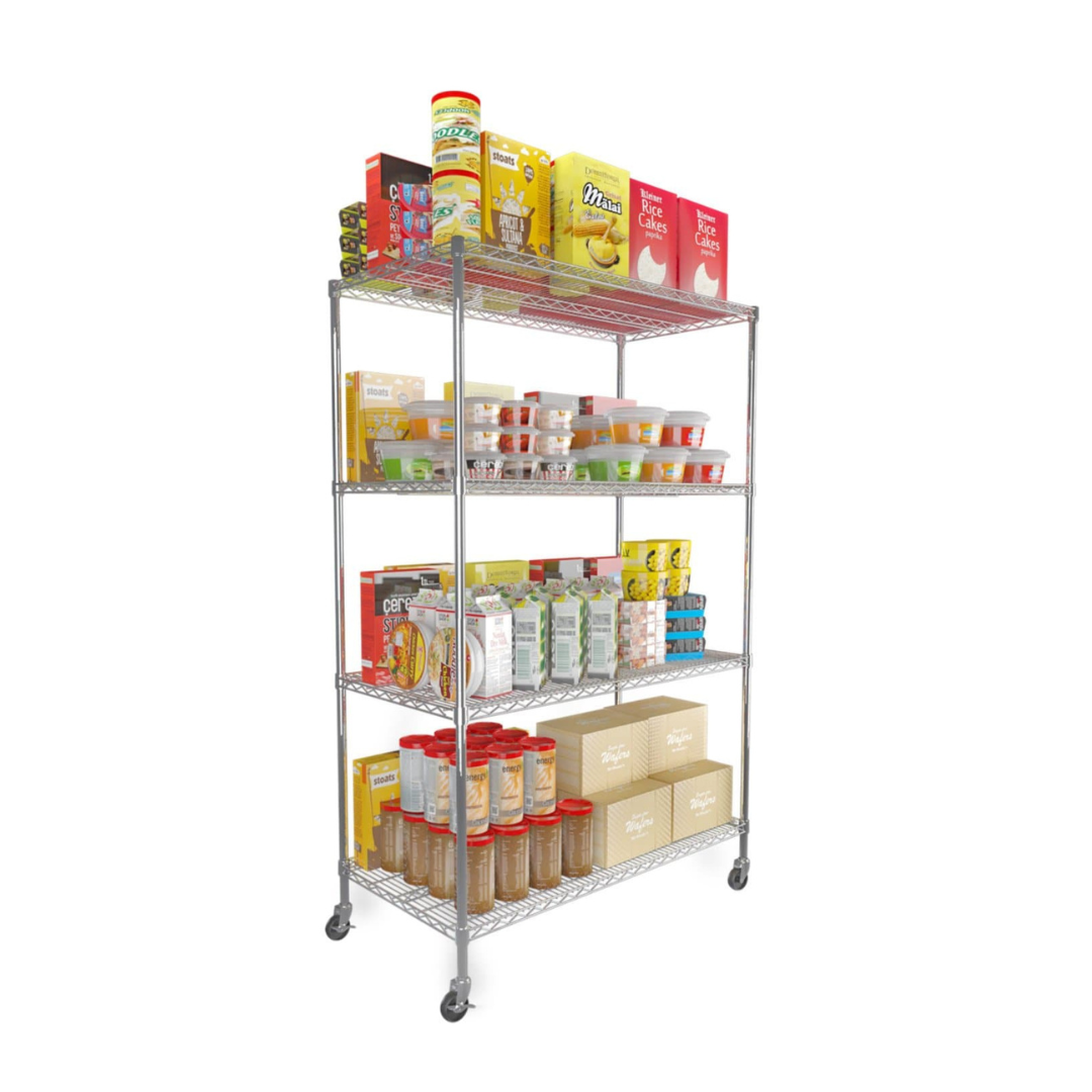 SafeRacks 4-Tier Wire Shelving Storage Racks on Wheels - 24” x 48” x 72” - Senior.com Storage Racks with Wheels