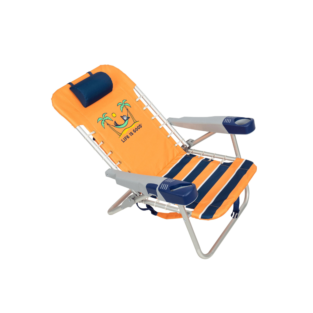 Life is Good® Lace-up Backpack Beach Chair - Reclines with Phone & Cup Holder - Senior.com Beach Chairs