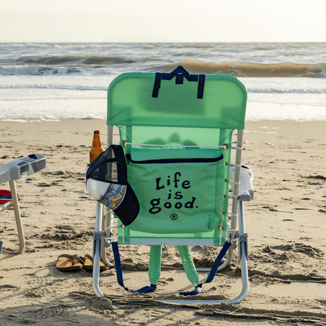 Life is Good® Lace-up Backpack Beach Chair - Reclines with Phone & Cup Holder - Senior.com Beach Chairs