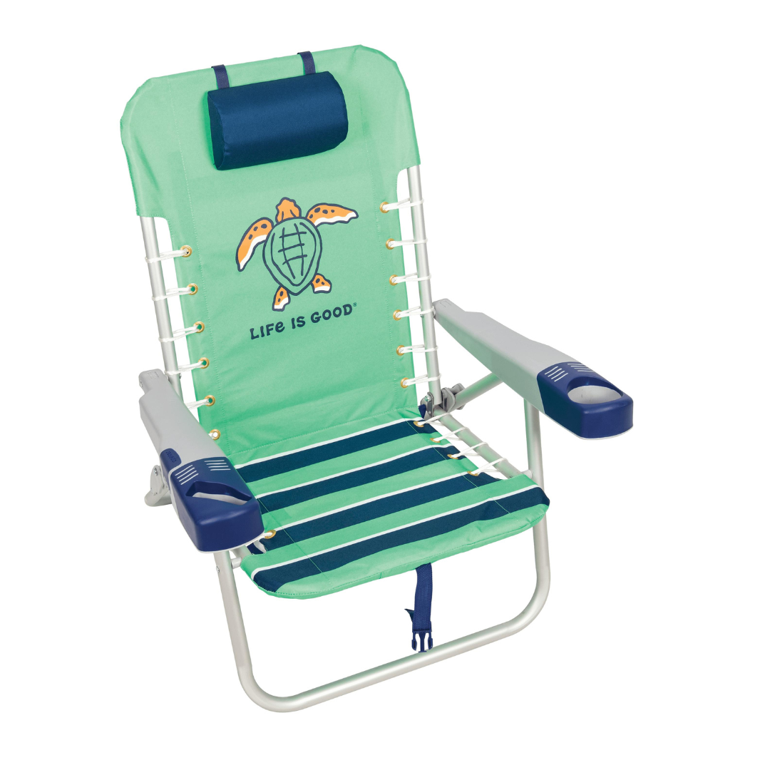 Life is Good® Lace-up Backpack Beach Chair - Reclines with Phone & Cup Holder - Senior.com Beach Chairs