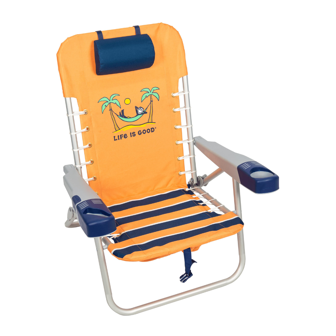 Life is Good® Lace-up Backpack Beach Chair - Reclines with Phone & Cup Holder - Senior.com Beach Chairs