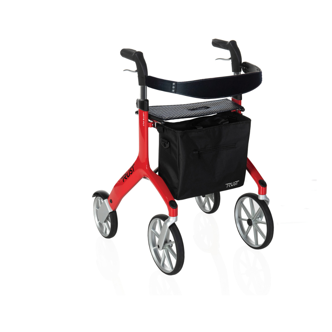 Trust Care Let’s Fly Lightweight Ergonomic Rollator - Built in Seat & Storage - Senior.com Rollators