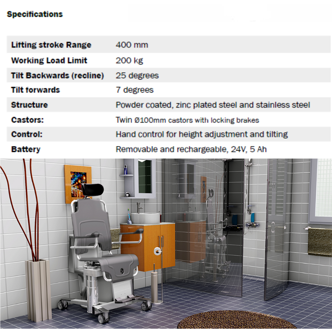 TR Equipment Battery Operated TR 1000 Rolling Shower Chair with Lift & Tilt Functions - Senior.com 