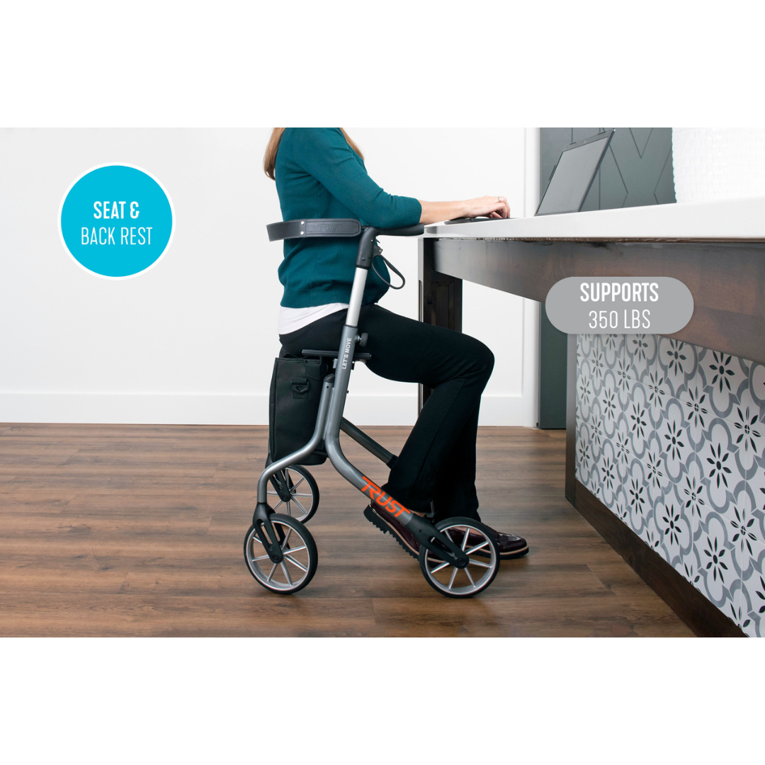 Trust Care Let’s Move Modern Folding Rollator with Seat & Storage Bag - Senior.com Rollators