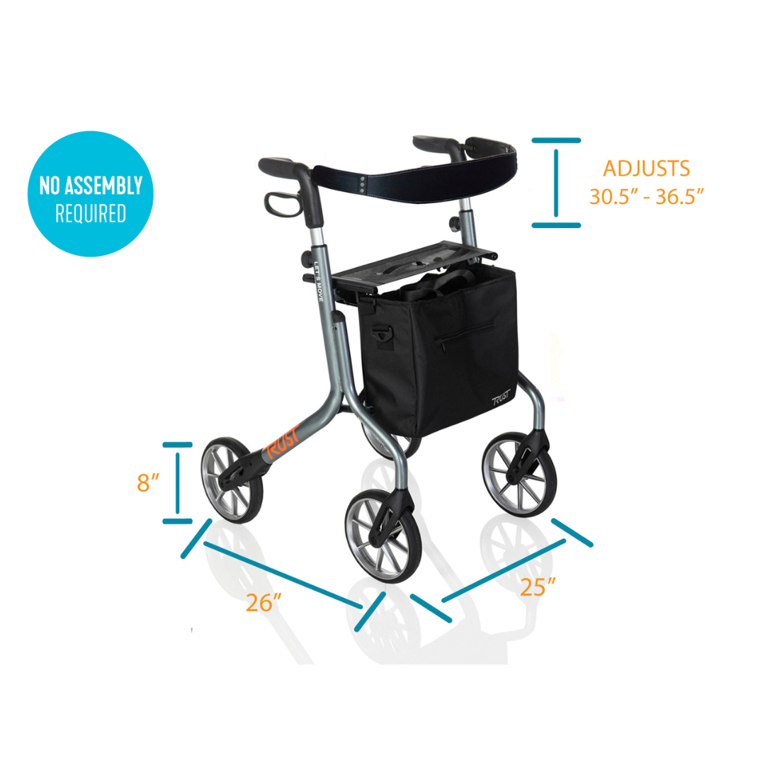 Trust Care Let’s Move Modern Folding Rollator with Seat & Storage Bag - Senior.com Rollators