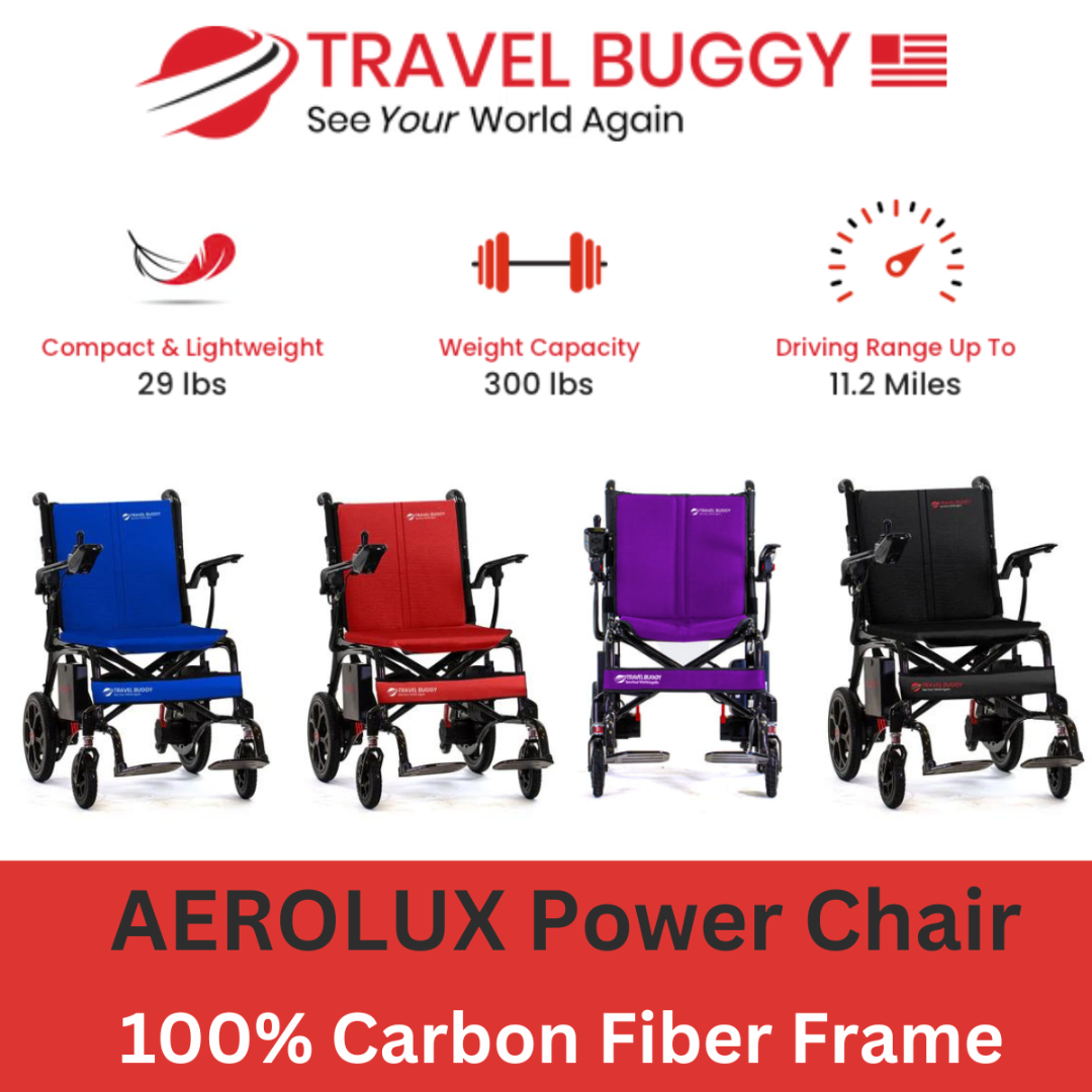 Travel Buggy AEROLUX Carbon Fiber Portable Power Chair - Only 29 lbs