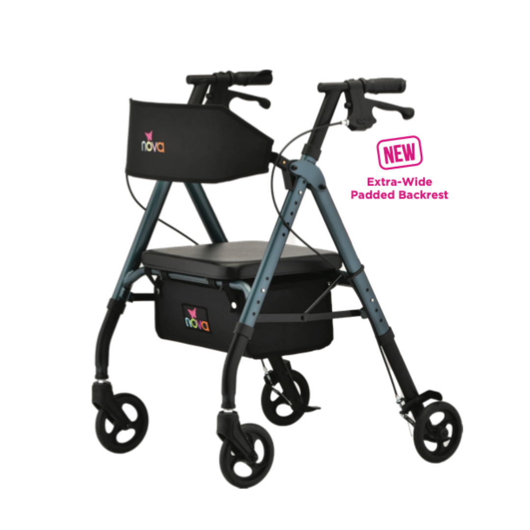 Nova Medical Star 6 Rollator Rolling Walker with Extra Wide Backrest - Senior.com Rollators