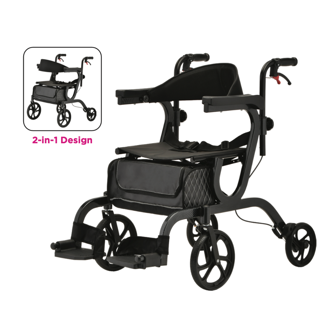 Nova Medical Gemini Hybrid 2-In-1 Walker Rollator & Transport Chair - Senior.com Hybrid Transport Chair/Rollators