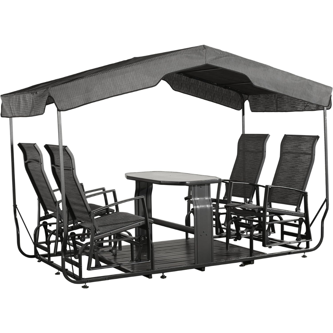 Sojag Charcoal Houston 4-Seater Glider Swing with Gazebo Cover & Table